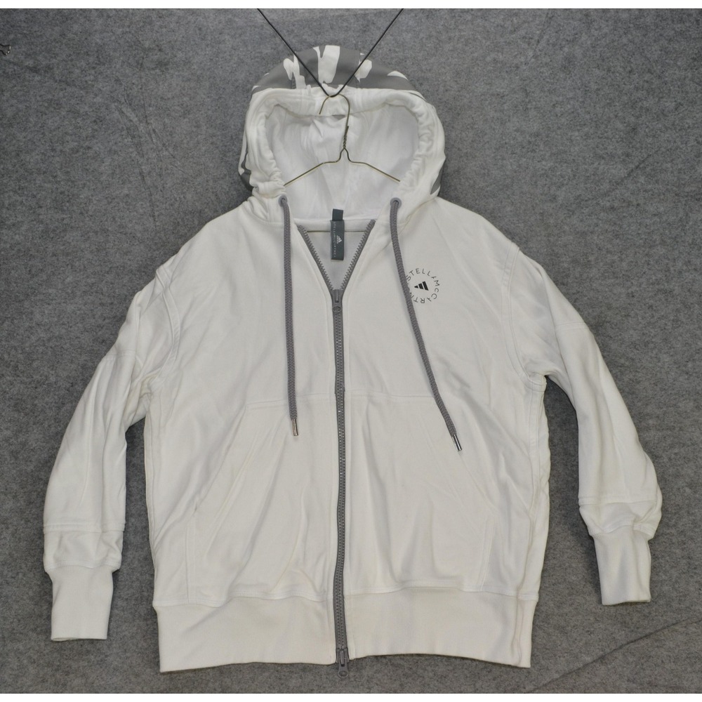 Stella McCartney Adidas Hoodie Womens XS White Full Zip‎ Sweatshirt Zebra Print